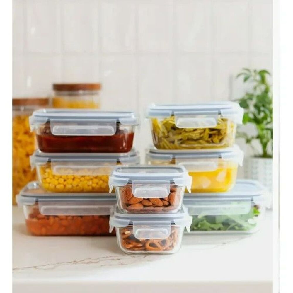 Sedona Kitchen 16-Pc Glass Storage Set – Cream Lids, BPA-Free, Food Containers